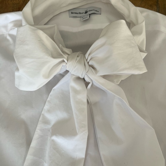 Up-cycled Cropped White Button Down with Oversized Bow - Picture 3 of 5